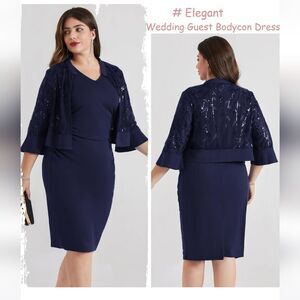 Hannah Nikole Navy Blue 22W Dress + Sparkly Jacket – Formal Plus Wedding